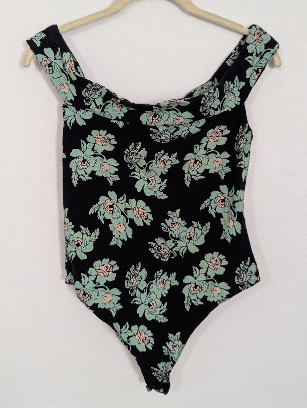 Free People So Much Off The Shoulder Bodysuit Floral Short Sleeve Black Medium M
